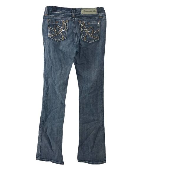 Grace In LA Rhinestone Bootcut Blue Jeans Size 7 - Picture 1 of 7